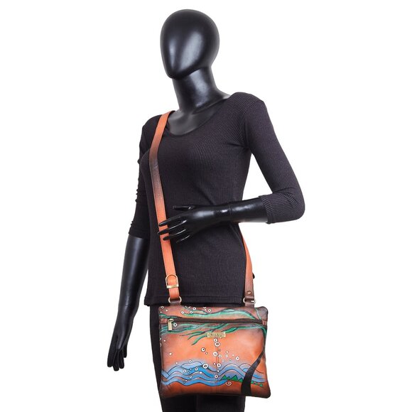 Hand-Painted Women's Leather Crossbody Sling Bag – Over the Shoulder Purses - Picture 7 of 7